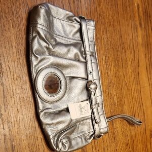 Neiman Marcus Silver Zipper Clutch/Cosmetic Bag